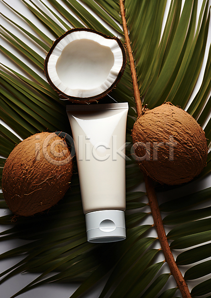 사람없음 JPG 디지털합성 편집이미지 목업 보습 뷰티 오일(화장품) 천연 코코넛 코코넛오일 튜브용기 피부 화장품