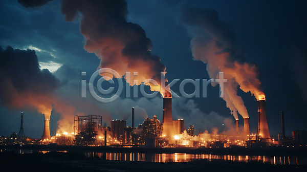 공해 사람없음 JPG 편집이미지 공업 공업단지 공장 발전소 산업 야간 야외 이산화탄소 풍경(경치) 하늘