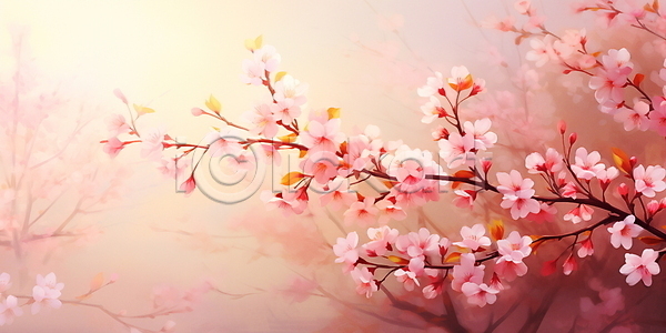 사람없음 PSD 일러스트 벚꽃 벚나무 봄 봄배경 분홍색 붓터치 유화 질감 풍경(경치)