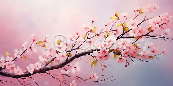 사람없음 PSD 일러스트 벚꽃 벚나무 봄 봄배경 분홍색 붓터치 유화 질감 풍경(경치)