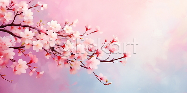 사람없음 PSD 일러스트 벚꽃 벚나무 봄 봄배경 분홍색 붓터치 유화 질감 카피스페이스 풍경(경치)