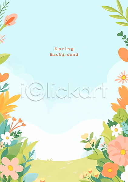 사람없음 PSD 일러스트 구름(자연) 꽃 백그라운드 봄 봄꽃 봄배경 잎 자연 초원(자연) 풀잎 풍경(경치) 하늘