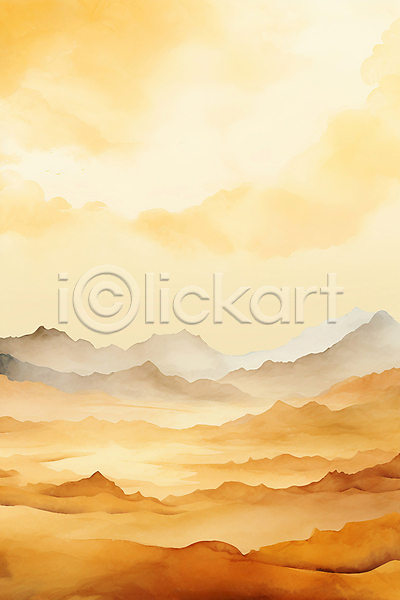 사람없음 JPG 일러스트 템플릿 백그라운드 번짐 붓터치 산 산맥 수채화(물감) 주황색 추상 풍경(경치)