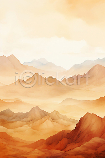 사람없음 JPG 일러스트 템플릿 백그라운드 번짐 붓터치 산 산맥 수채화(물감) 주황색 추상 풍경(경치)