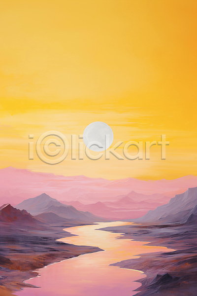 사람없음 JPG 일러스트 강 노을 달 백그라운드 산 일몰 자연 주황색 질감 풍경(경치) 하늘