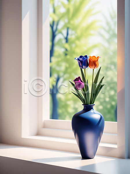 사람없음 JPG 디지털합성 편집이미지 꽃 꽃병 봄 창가 파란색 편집소스