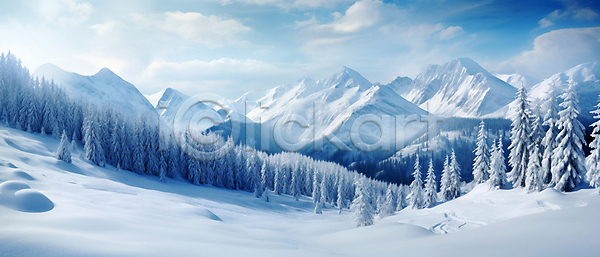 사람없음 JPG 편집이미지 겨울 경관 구름(자연) 눈덮임 백그라운드 설산 설원 숲 자연 풍경(경치) 하늘