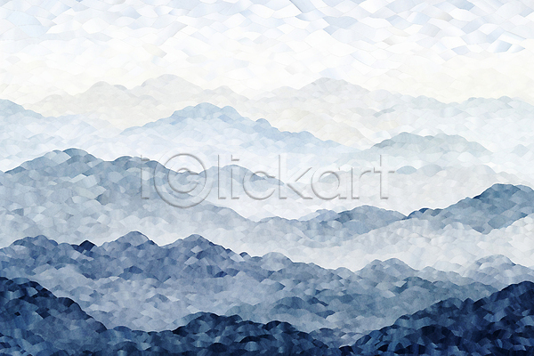 사람없음 JPG 일러스트 구름(자연) 그라데이션 남색 모자이크 백그라운드 산 산등성이 수채화(물감) 자연 풍경(경치) 하늘