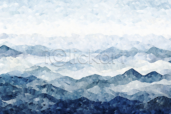 사람없음 JPG 일러스트 구름(자연) 그라데이션 남색 모자이크 백그라운드 산 산등성이 수채화(물감) 자연 풍경(경치) 하늘