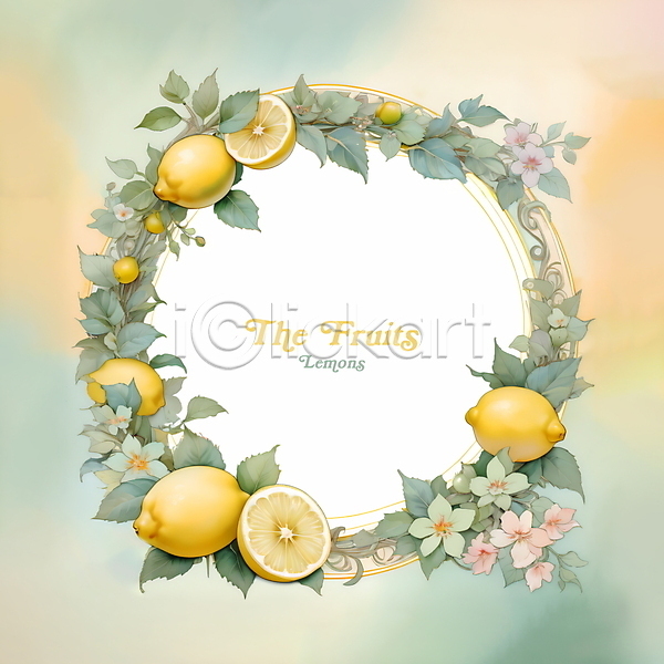 사람없음 PSD 디지털합성 일러스트 편집이미지 과일 꽃 나뭇잎 레몬 편집소스 프레임