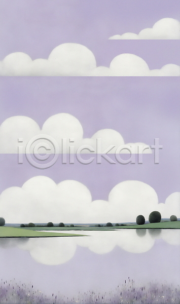 사람없음 JPG 일러스트 구름(자연) 백그라운드 보라색 봄 자연 초원(자연) 하늘 호수