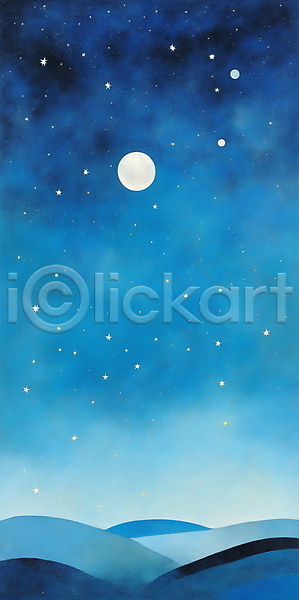 사람없음 JPG 일러스트 달 바다 밤하늘 백그라운드 별 야간 자연 초원(자연) 파란색 풍경(경치)