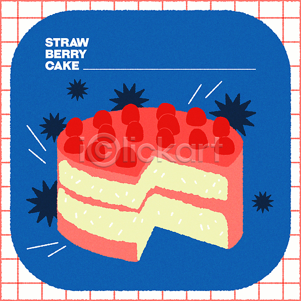 사람없음 AI(파일형식) 일러스트 딸기 딸기케이크 봄 엽서 케이크 키치 파란색