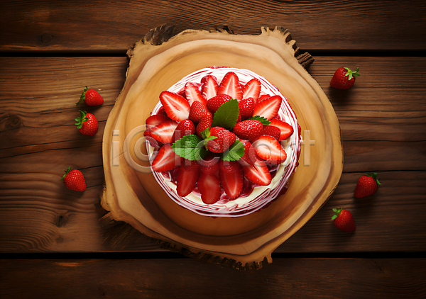 사람없음 JPG 편집이미지 나무받침 디저트 딸기 딸기케이크 케이크