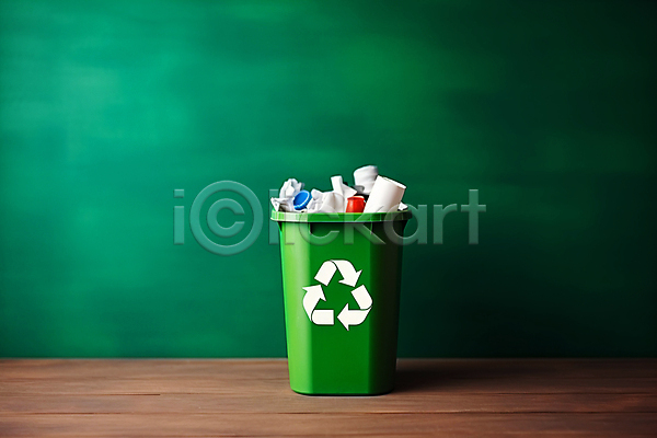 사람없음 JPG 디지털합성 편집이미지 분리수거 분리수거함 쓰레기 쓰레기통 업사이클링 재활용 재활용표시 초록배경 친환경
