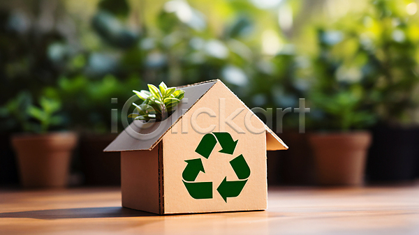 사람없음 JPG 디지털합성 편집이미지 상자 식물 업사이클링 재활용 재활용표시 주택 친환경 화분