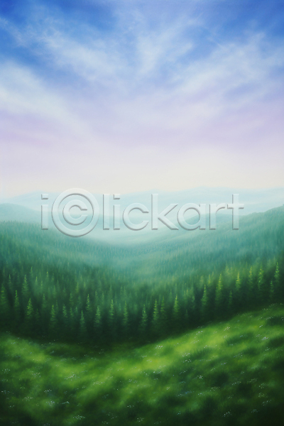사람없음 JPG 일러스트 구름(자연) 나무 몽환 백그라운드 산 숲 자연 풍경(경치) 하늘