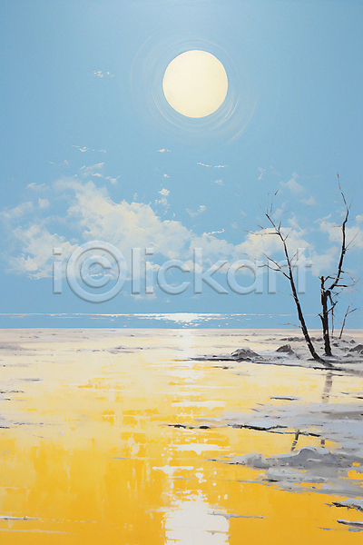 사람없음 JPG 일러스트 구름(자연) 나무 바다 반사 자연 태양 풍경(경치) 해변