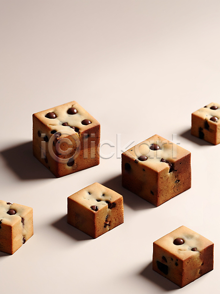 사람없음 3D JPG 디지털합성 편집이미지 그림자 오브젝트 음식 질감 초코칩쿠키 큐브 편집소스