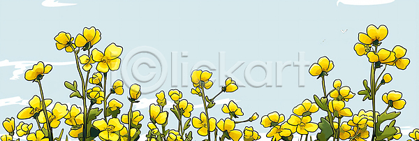 평화 사람없음 JPG 디지털합성 일러스트 구름(자연) 노란색 백그라운드 봄 유채 유채밭 자연 편집소스 하늘