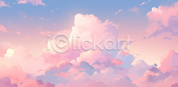 감성 사람없음 JPG 일러스트 구름(자연) 그라데이션 뭉게구름 분홍색 자연 저녁 풍경(경치) 하늘 혼합