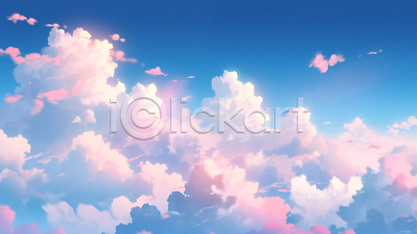 감성 사람없음 JPG 일러스트 구름(자연) 그라데이션 뭉게구름 분홍색 자연 저녁 파란색 풍경(경치) 하늘 혼합