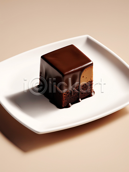 사람없음 3D JPG 디지털합성 편집이미지 그림자 음식 접시 조각케이크 초코케이크 초콜릿 케이크 큐브 편집소스