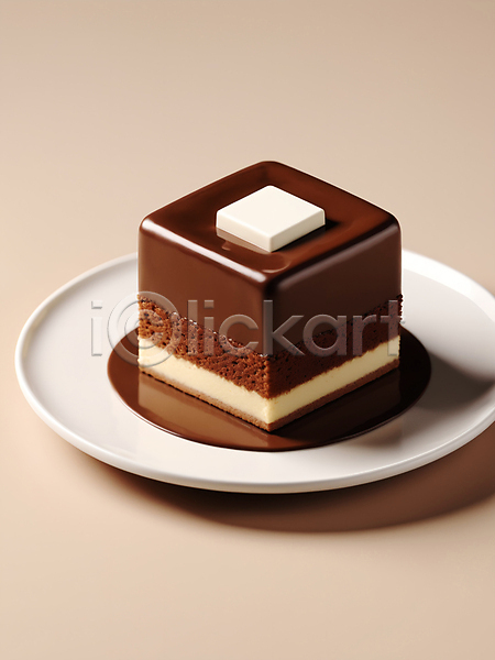 사람없음 3D JPG 디지털합성 편집이미지 그림자 음식 접시 조각케이크 초코케이크 초콜릿 케이크 큐브 편집소스