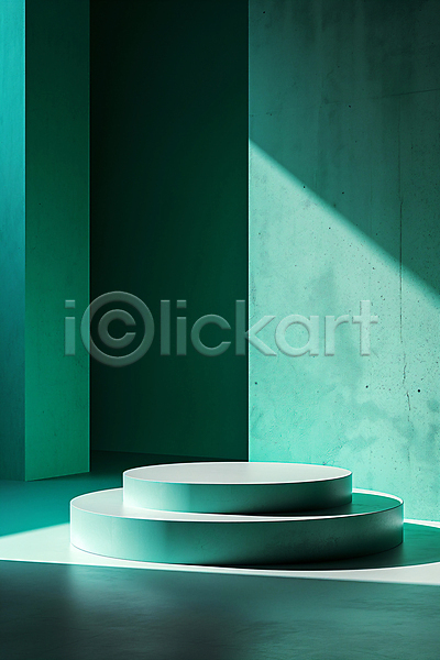 사람없음 JPG 디지털합성 편집이미지 공간 그림자 단상 민트색 백그라운드 비어있는 빛 원형 조형물 초록색 편집소스 포디움