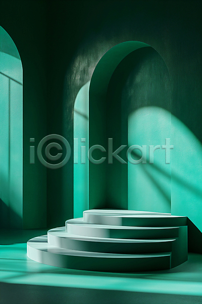 사람없음 JPG 디지털합성 편집이미지 공간 그림자 단상 민트색 백그라운드 비어있는 빛 원형 조형물 초록색 편집소스 포디움