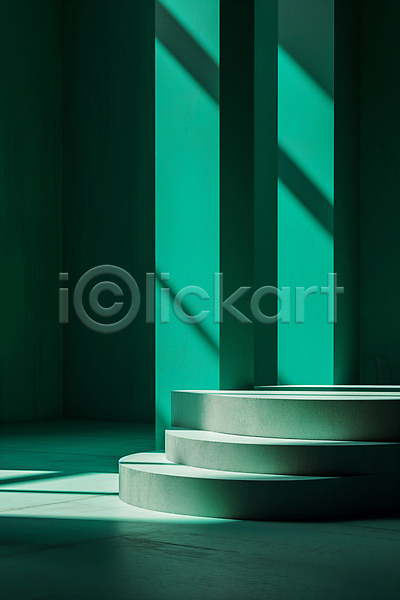 사람없음 JPG 디지털합성 편집이미지 계단 공간 그림자 단상 민트색 백그라운드 비어있는 빛 원형 조형물 초록색 편집소스 포디움