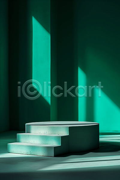 사람없음 JPG 디지털합성 편집이미지 계단 공간 그림자 단상 민트색 백그라운드 비어있는 빛 원형 조형물 초록색 편집소스 포디움
