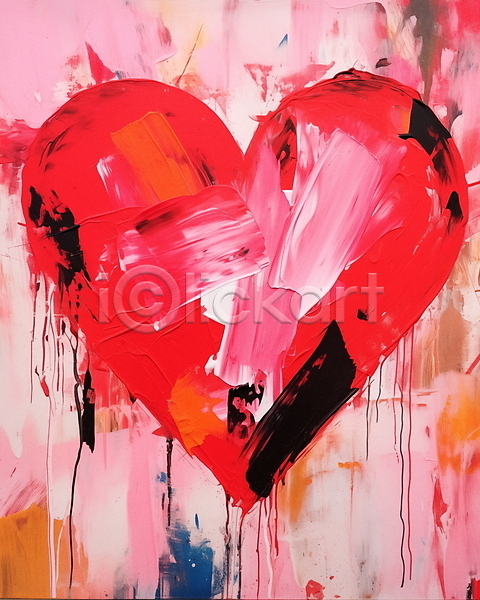 사랑 사람없음 JPG 일러스트 발렌타인데이 분홍색 붓터치 유화 질감 추상 페인팅 하트
