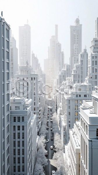 사람없음 JPG 디지털합성 아웃포커스 입체 편집이미지 건축물 고층빌딩 나무 도로 도시 디테일 자동차 조경 편집소스 흰색
