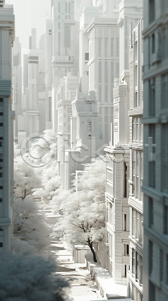 사람없음 JPG 디지털합성 소프트포커스 아웃포커스 입체 편집이미지 건축물 고층빌딩 나무 도시 디테일 조경 편집소스 흰색