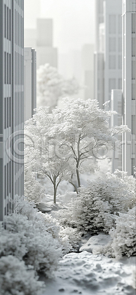 사람없음 JPG 디지털합성 소프트포커스 아웃포커스 입체 편집이미지 건축물 고층빌딩 나무 도시 디테일 조경 편집소스 풀숲 흰색