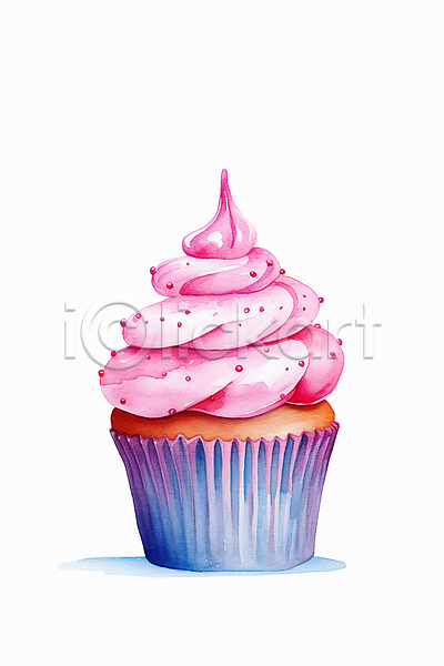 달콤 축하 사람없음 PSD 일러스트 분홍색 생크림 수채화(물감) 컵케이크 케이크