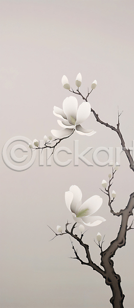 사람없음 PSD 일러스트 나뭇가지 나뭇잎 동양화 목련 백그라운드 붓터치 수묵화 전통 회색 흰색