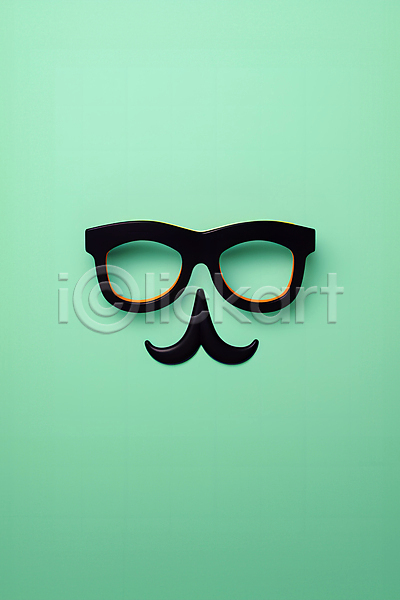 사람없음 JPG 편집이미지 검은색 민트색 백그라운드 수염 안경 오브젝트 초록배경 콧수염