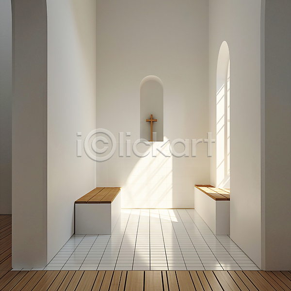 고요 사람없음 JPG 디지털합성 편집이미지 공간 기도 기독교 미니멀 백그라운드 십자가 의자 인테리어 종교 창문 타일 편집소스 햇빛 흰색