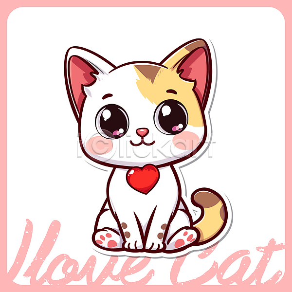 귀여움 사람없음 AI(파일형식) 일러스트 고양이 고양이캐릭터 동물 동물캐릭터 분홍색 앉기 한마리