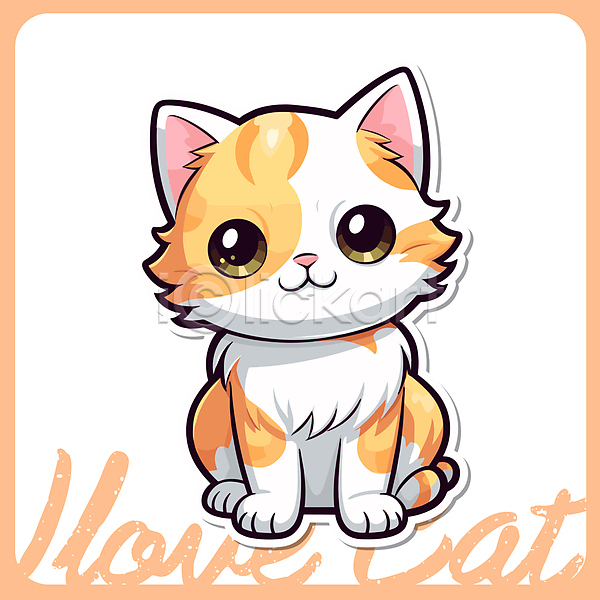 귀여움 사람없음 AI(파일형식) 일러스트 고양이 고양이캐릭터 동물 동물캐릭터 앉기 주황색 한마리