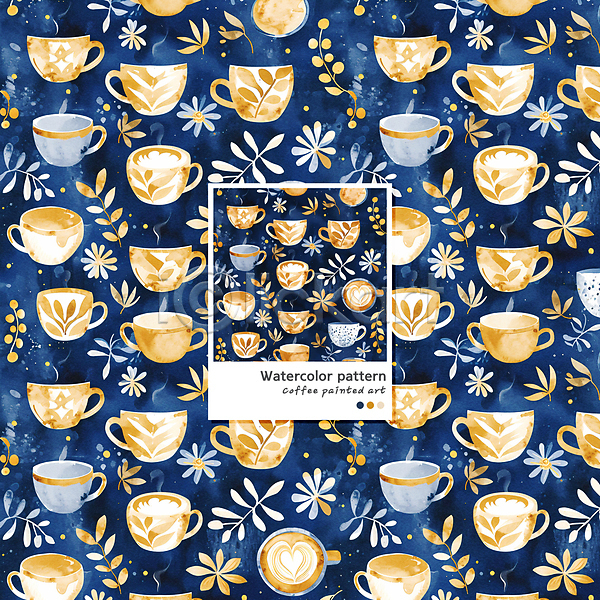 사람없음 PSD 편집이미지 남색 라떼 라떼아트 머그컵 수채화(물감) 음료 카페라떼 커피 패턴
