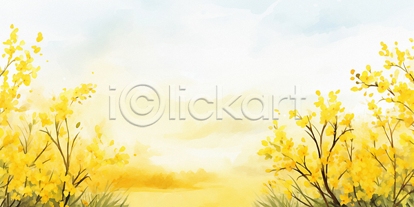 따뜻함 사람없음 JPG 일러스트 개나리 노란색 배너 백그라운드 봄 봄배경 수채화(물감) 여름(계절) 풍경(경치) 화사함