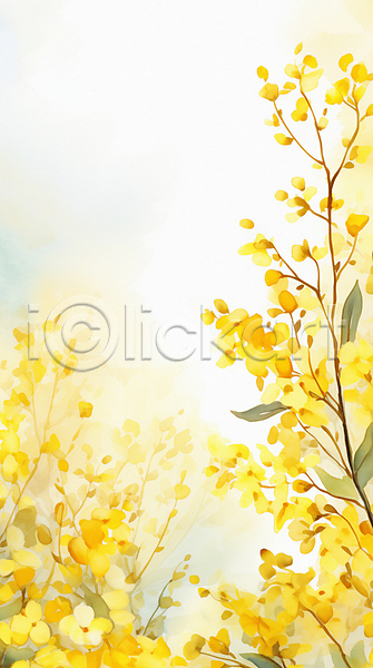 따뜻함 사람없음 JPG 일러스트 개나리 노란색 백그라운드 봄 봄배경 수채화(물감) 여름(계절) 풍경(경치) 화사함