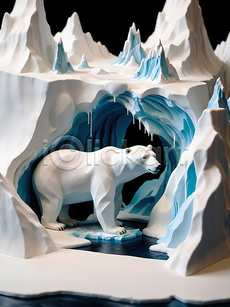 사람없음 3D JPG 디지털합성 입체 편집이미지 눈(날씨) 북극 북극곰 빙하 설산 얼음 자연 점토 파란색 편집소스 풍경(경치) 흰색