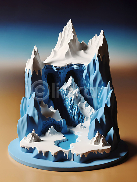 사람없음 3D JPG 디지털합성 입체 편집이미지 눈(날씨) 북극 빙하 설산 얼음 자연 점토 파란색 편집소스 풍경(경치) 흰색