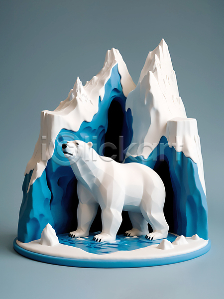 사람없음 3D JPG 디지털합성 입체 편집이미지 눈(날씨) 북극 북극곰 빙하 설산 얼음 자연 점토 파란색 편집소스 풍경(경치) 흰색