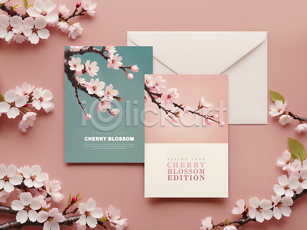 사람없음 PSD 디지털합성 편집이미지 꽃 벚꽃 봄 분홍색 카드(감사) 편지봉투 편집소스 프레임