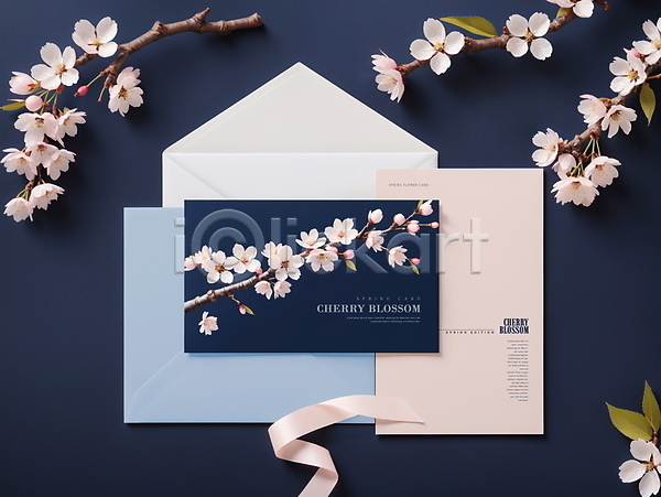 사람없음 PSD 디지털합성 편집이미지 꽃 남색 벚꽃 봄 카드(감사) 편지봉투 편집소스 프레임
